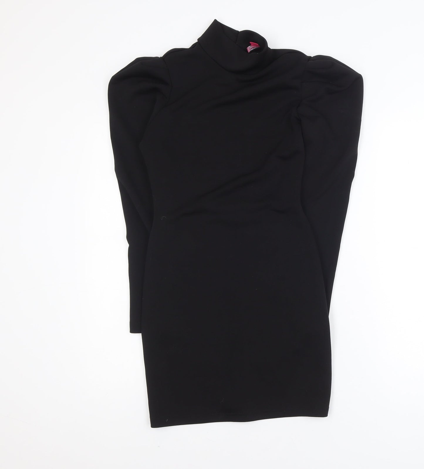 Urban Threads Women Black Size 8 Bodycon High Neck Puff Sleeve Dress