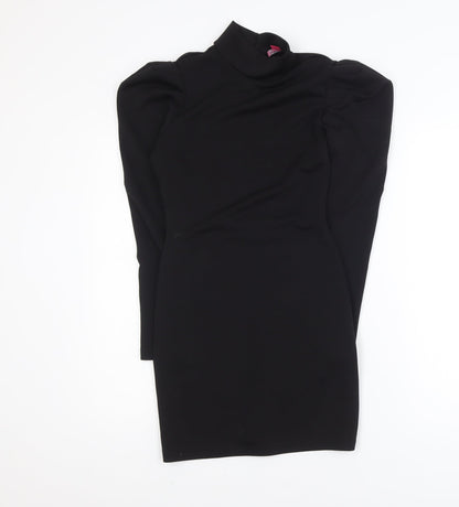 Urban Threads Women Black Size 8 Bodycon High Neck Puff Sleeve Dress