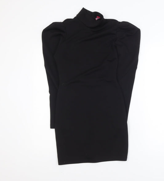 Urban Threads Women Black Size 8 Bodycon High Neck Puff Sleeve Dress
