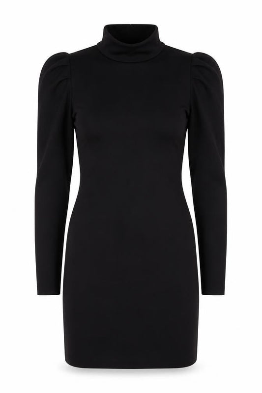 Urban Threads Women Black Size 8 Bodycon High Neck Puff Sleeve Dress