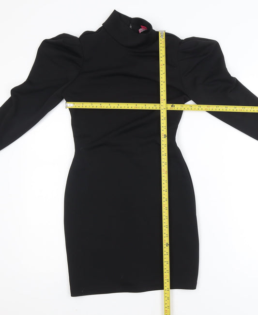 Urban Threads Women Black Size 8 Bodycon High Neck Puff Sleeve Dress
