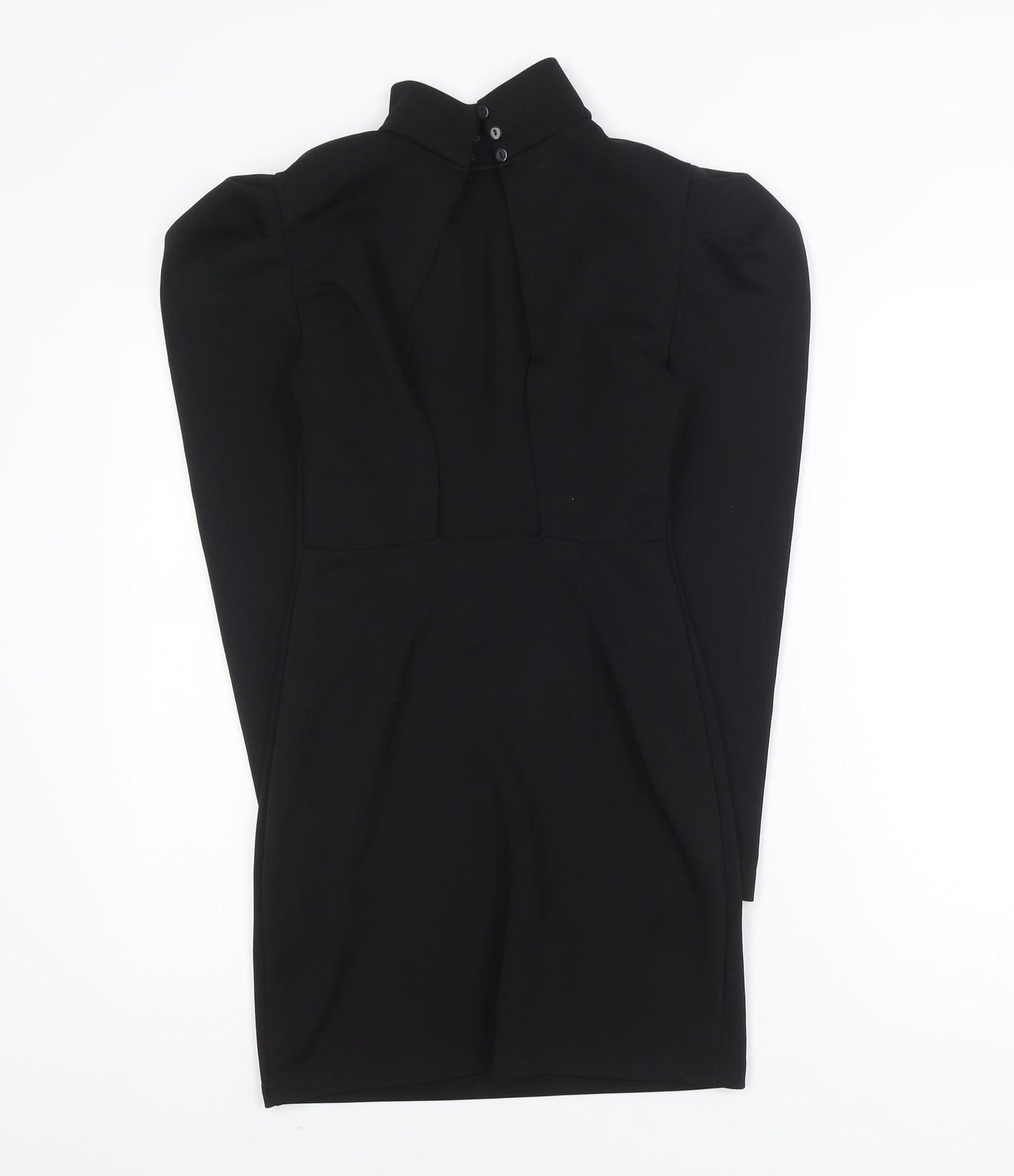 Urban Threads Women Black Size 8 Bodycon High Neck Puff Sleeve Dress