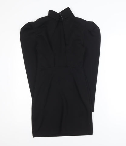 Urban Threads Women Black Size 8 Bodycon High Neck Puff Sleeve Dress