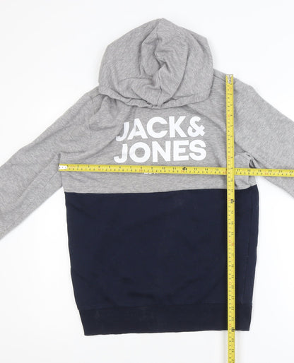 Jack & Jones Mens Grey Blue Pullover Hoodie Size M Logo Print