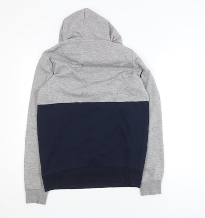 Jack & Jones Mens Grey Blue Pullover Hoodie Size M Logo Print