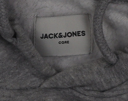 Jack & Jones Mens Grey Blue Pullover Hoodie Size M Logo Print