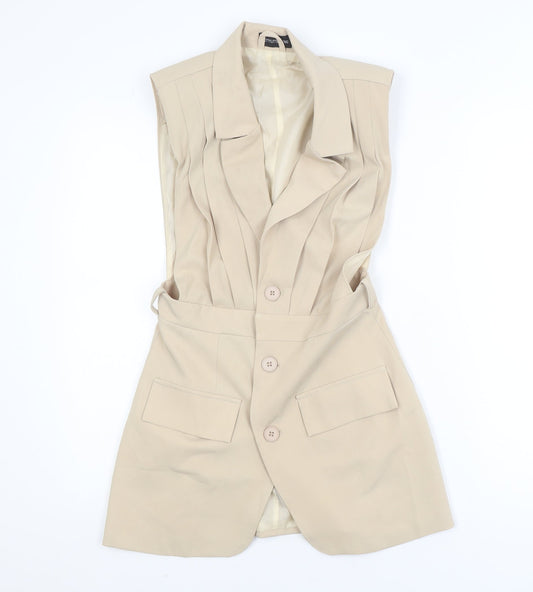 PrettyLittleThing Women Beige Sleeveless Long Blazer Jacket UK 10