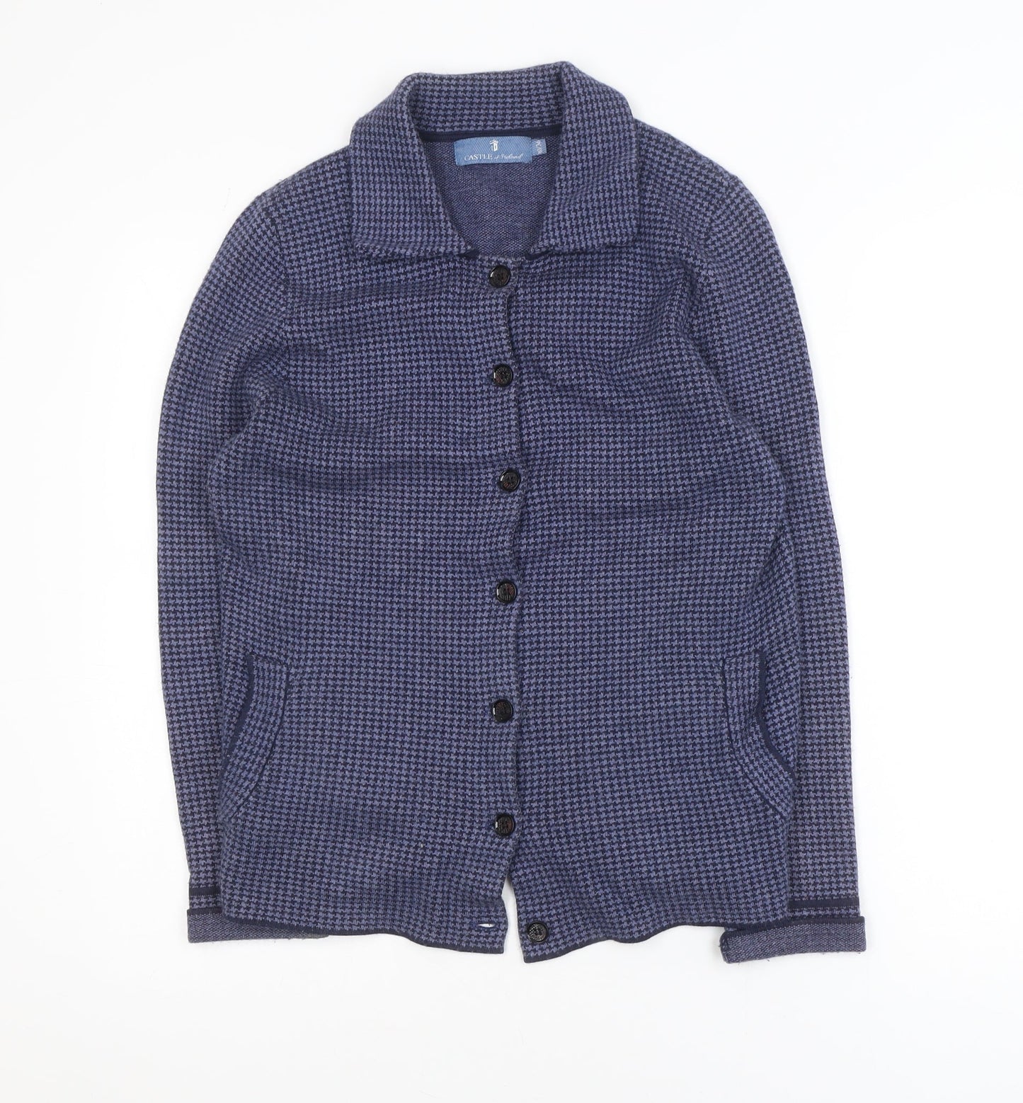 Castle of Ireland Blue Houndstooth Women's Blazer Size 10 Classic Fit