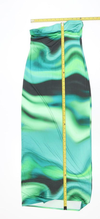 Boohoo Women’s Green Geometric Midi Stretch Pencil Skirt Size 10