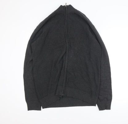 Dunnes Mens Grey Cotton Full Zip High Neck Jumper XL