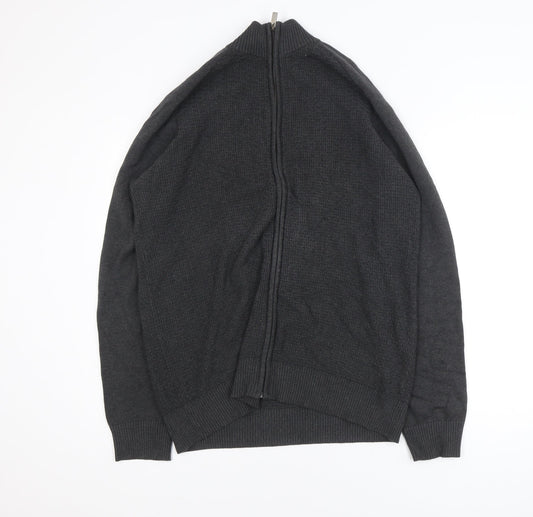 Dunnes Mens Grey Cotton Full Zip High Neck Jumper XL