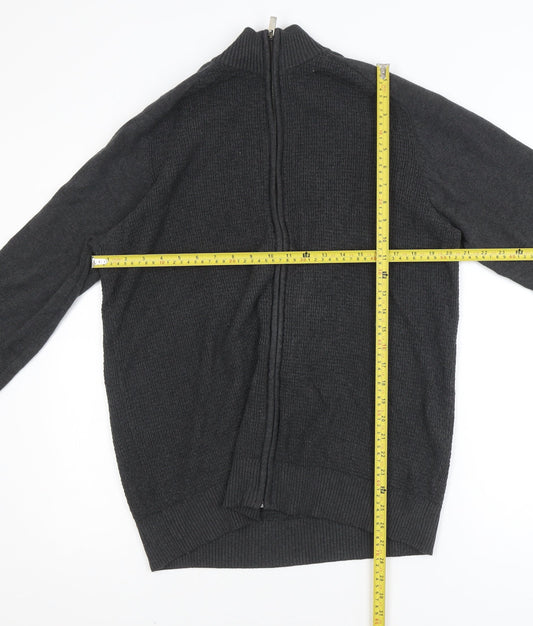 Dunnes Mens Grey Cotton Full Zip High Neck Jumper XL