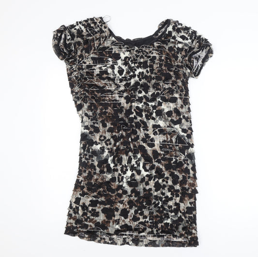 M&Co. Womens Brown Leopard Print Bodycon Dress Size 16 Stretch Lined