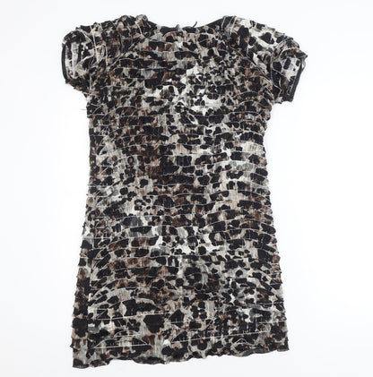 M&Co. Womens Brown Leopard Print Bodycon Dress Size 16 Stretch Lined
