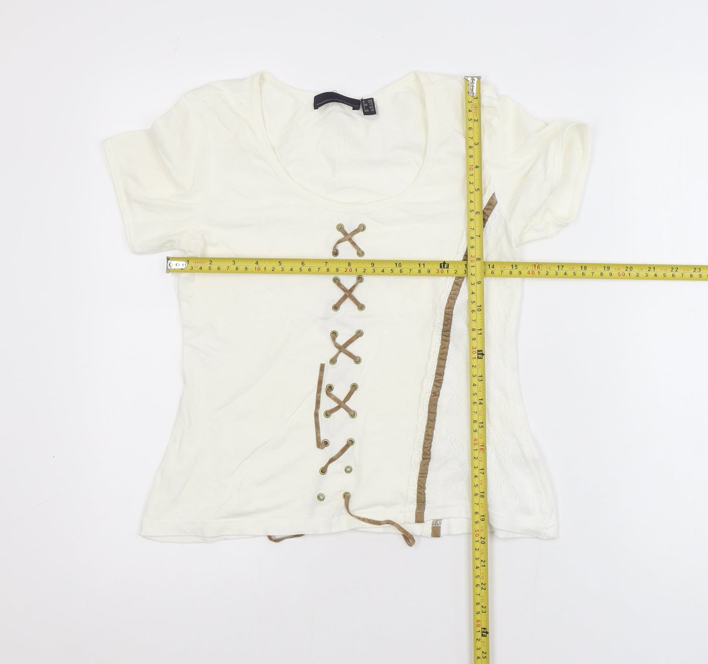 Kapalua Women’s Ivory Lace Up Cotton T-Shirt Size 14