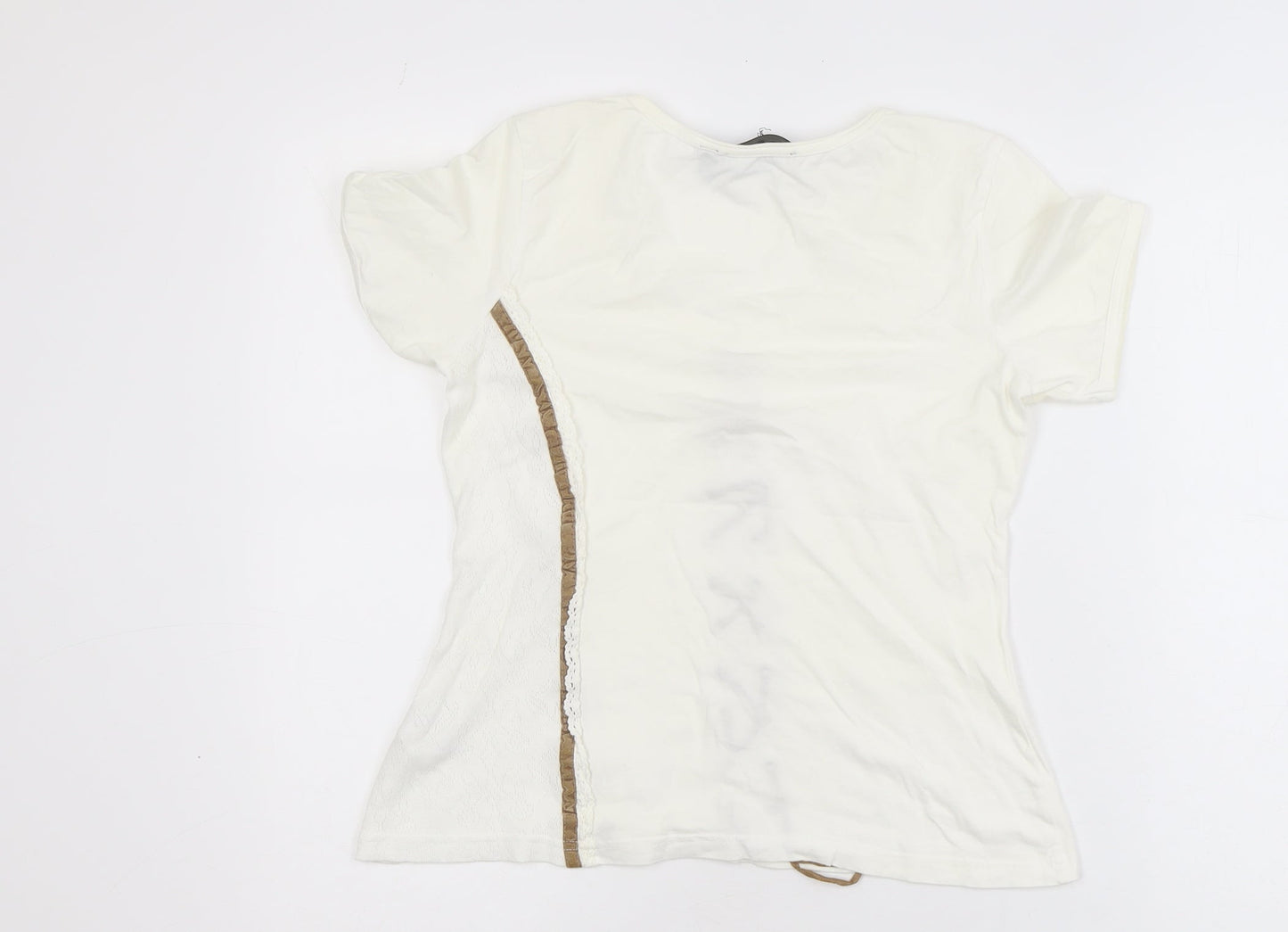 Kapalua Women’s Ivory Lace Up Cotton T-Shirt Size 14