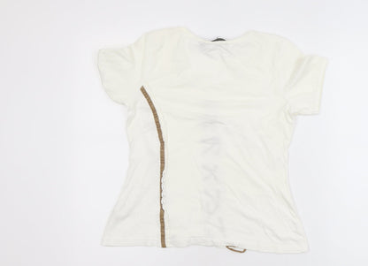 Kapalua Women’s Ivory Lace Up Cotton T-Shirt Size 14
