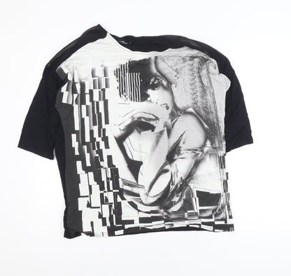 Sophie B Woman Black Art Print 3/4 Sleeve Viscose T-Shirt Size 18