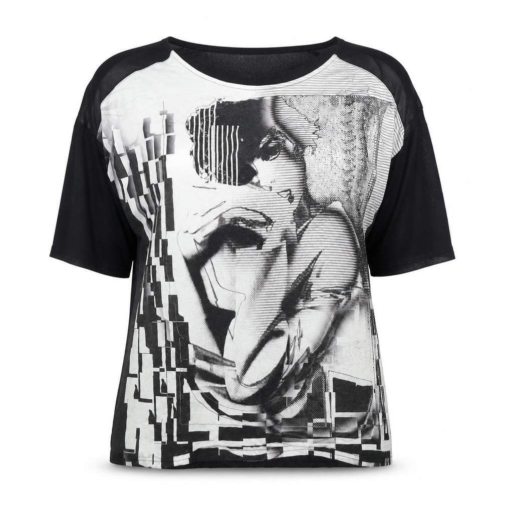 Sophie Womens B Woman Black Art Print 3/4 Sleeve Viscose T-Shirt Size 18