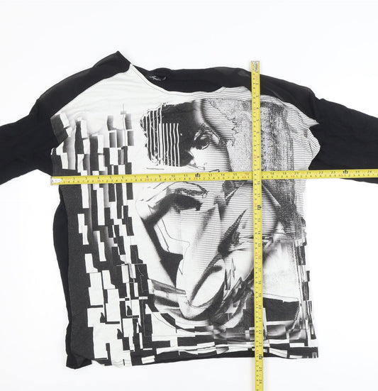 Sophie B Woman Black Art Print 3/4 Sleeve Viscose T-Shirt Size 18