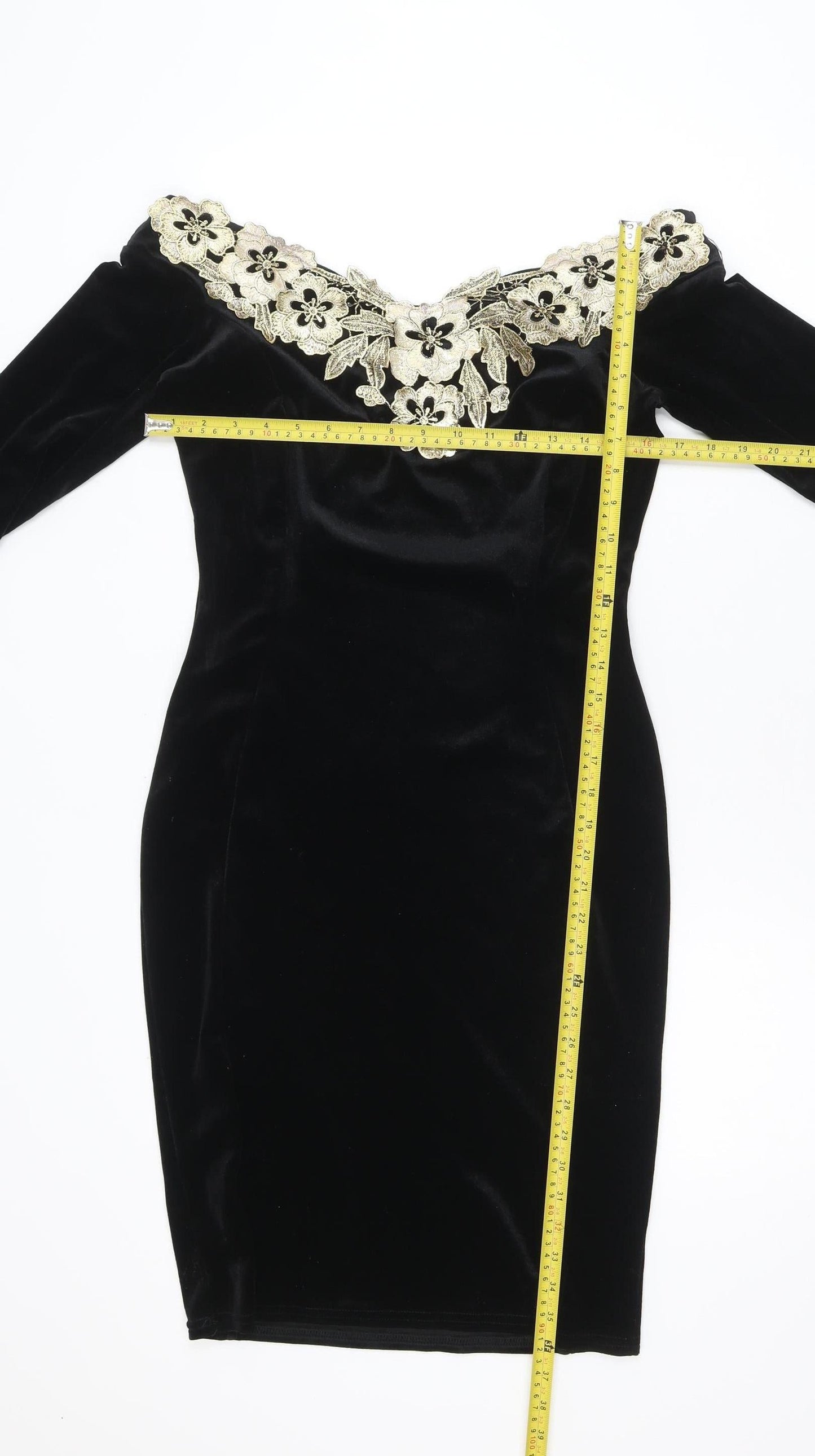 Quiz Women’s Black Velvet Off Shoulder Bodycon Dress Size 12