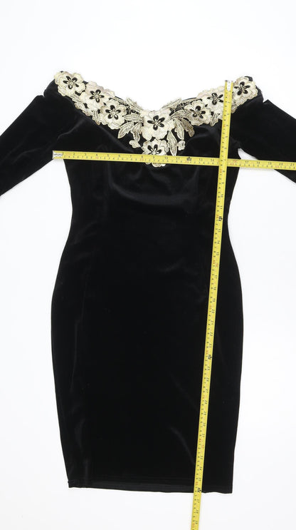 Quiz Women’s Black Velvet Off Shoulder Bodycon Dress Size 12