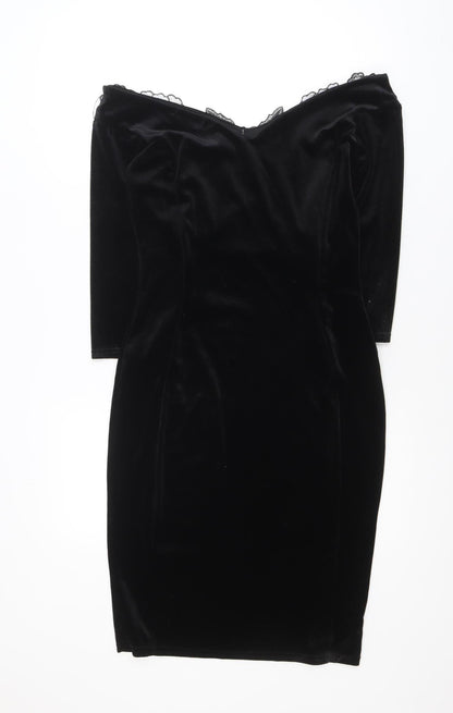 Quiz Women’s Black Velvet Off Shoulder Bodycon Dress Size 12