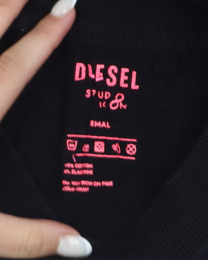 Diesel Womens Black Small Crew Neck Pullover Sweatshirt
