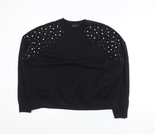 New Look Women's Black Beaded Crew Neck Pullover Jumper Size M