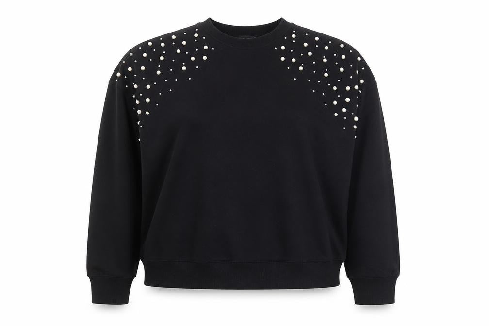 New Look Women's Black Beaded Crew Neck Pullover Jumper Size M