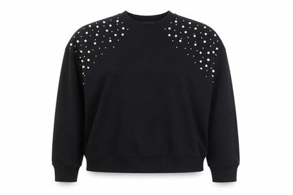 New Look Women's Black Beaded Crew Neck Pullover Jumper Size M