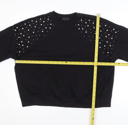 New Look Women's Black Beaded Crew Neck Pullover Jumper Size M