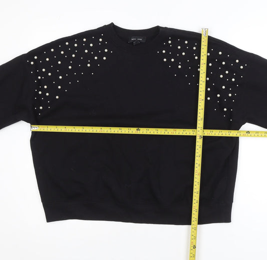 New Look Women's Black Beaded Crew Neck Pullover Jumper Size M