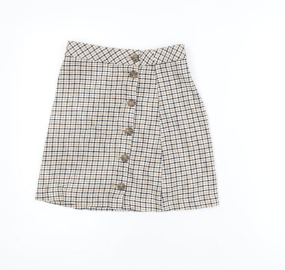 H&M Divided Women’s Beige Check A-Line Cotton Skirt Size 4