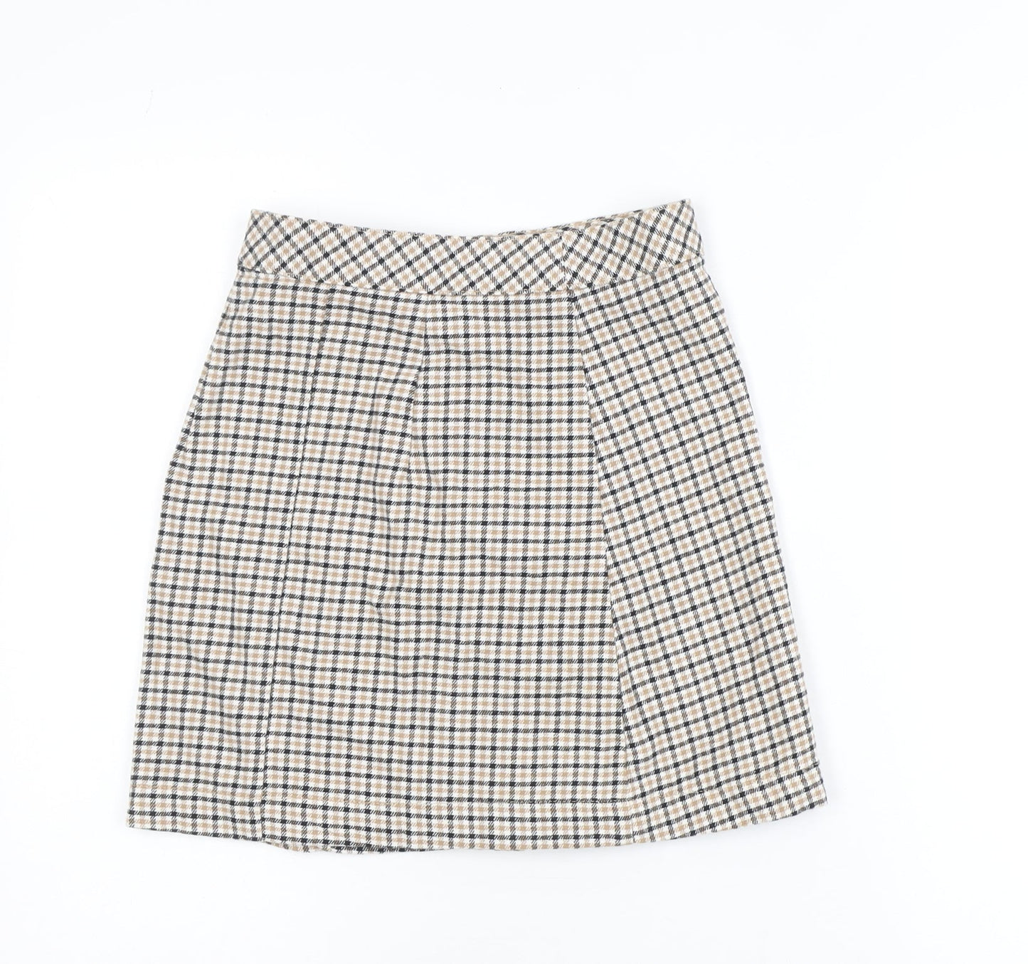 H&M Divided Women’s Beige Check A-Line Cotton Skirt Size 4