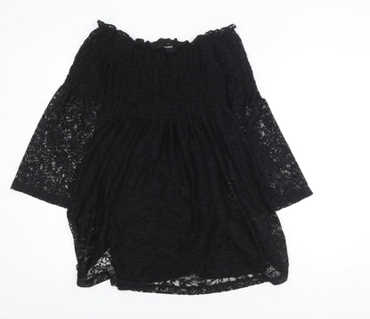 ASOS Women Black Lace Off Shoulder Mini Dress Size 6