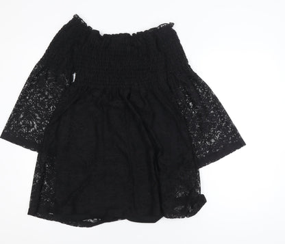 ASOS Women Black Lace Off Shoulder Mini Dress Size 6