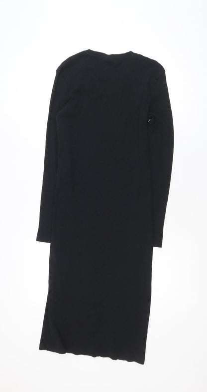 Vero Moda Women Black Midi Bodycon Dress Size M Long Sleeve