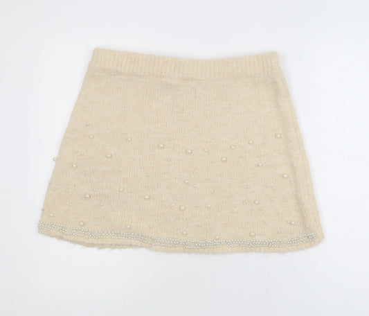 Savida Womens Beige Beaded Knit A-Line Skirt Size 14