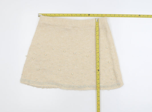 Savida Womens Beige Beaded Knit A-Line Skirt Size 14