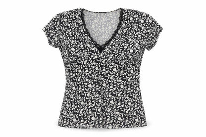 First Avenue Women’s Black Floral Wrap Style Short Sleeve Blouse Size 14