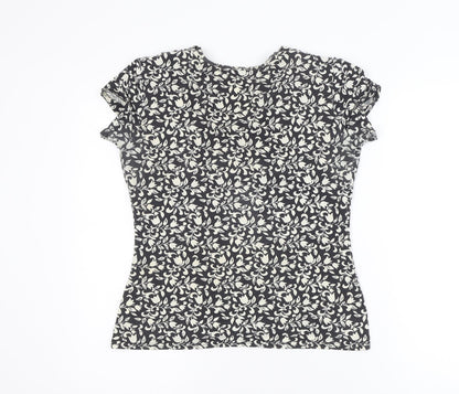 First Avenue Women’s Black Floral Wrap Style Short Sleeve Blouse Size 14