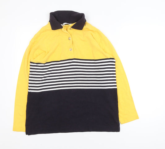 Additional front view of Lisa Campione Yellow & Navy Striped Long Sleeve Polo Shirt M
