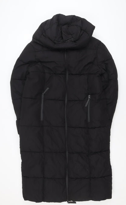 Primark Womens Black XS Long Puffer Coat Hooded Quilted Winter Jacket