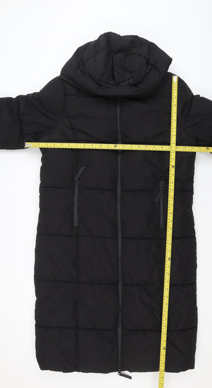 Primark Womens Black XS Long Puffer Coat Hooded Quilted Winter Jacket