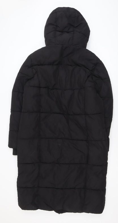 Primark Womens Black XS Long Puffer Coat Hooded Quilted Winter Jacket