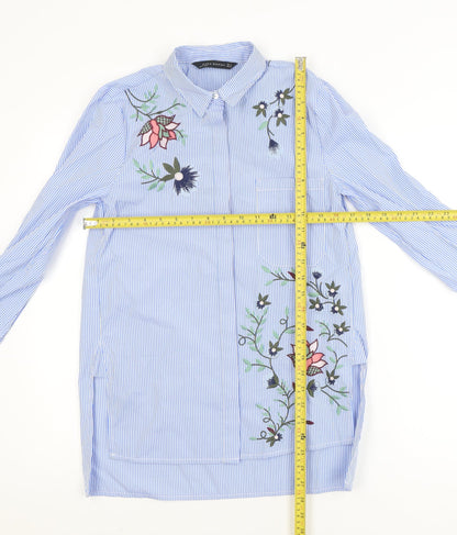 Zara Woman Blue Striped Embroidered Tunic Shirt Women’s Size 8