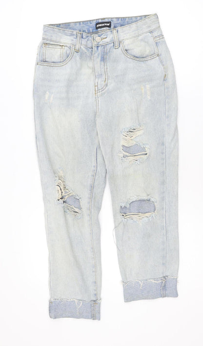 MOMOKROM Womens Blue Distressed Boyfriend Jeans Size 8