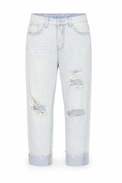 MOMOKROM Womens Blue Distressed Boyfriend Jeans Size 8
