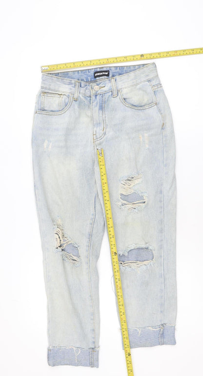 MOMOKROM Womens Blue Distressed Boyfriend Jeans Size 8